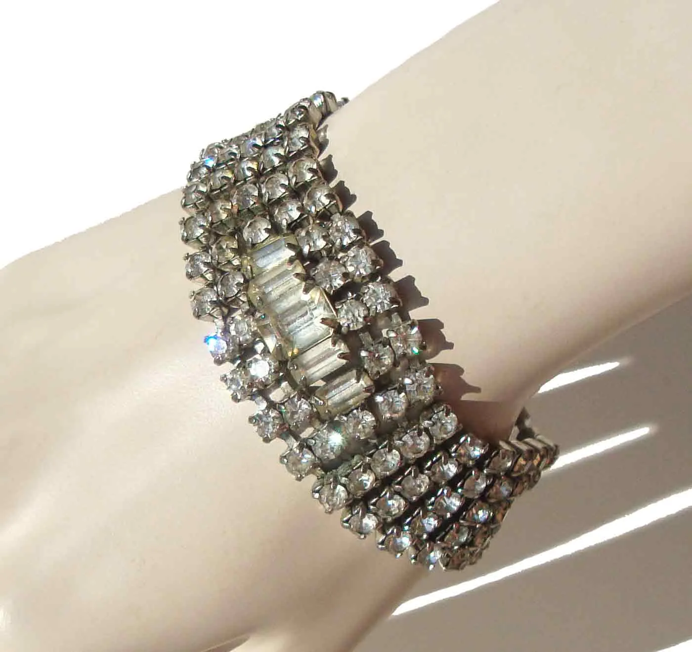 Vintage Art Deco Rhinestone Bracelet Wide Band Cocktail Style