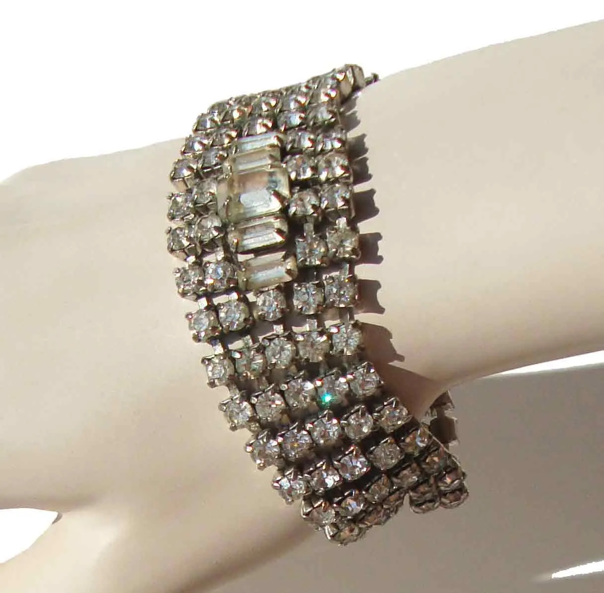 Vintage Art Deco Rhinestone Bracelet Wide Band Cocktail Style