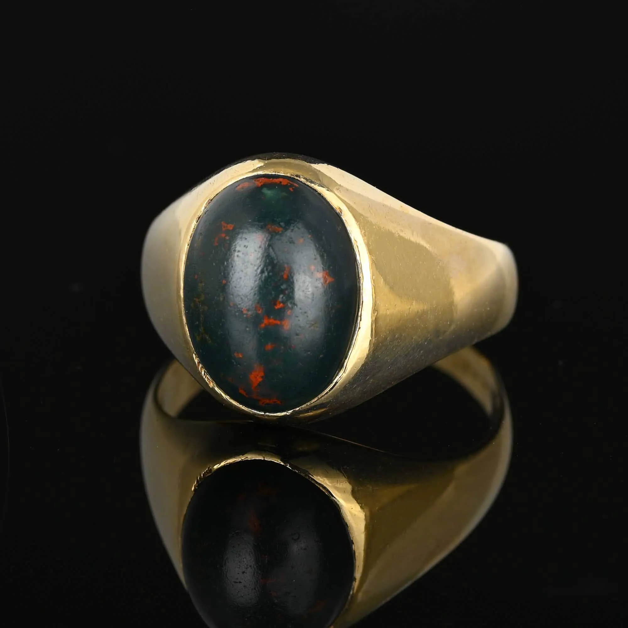 Vintage Cabochon Bloodstone Signet Ring 10K Gold