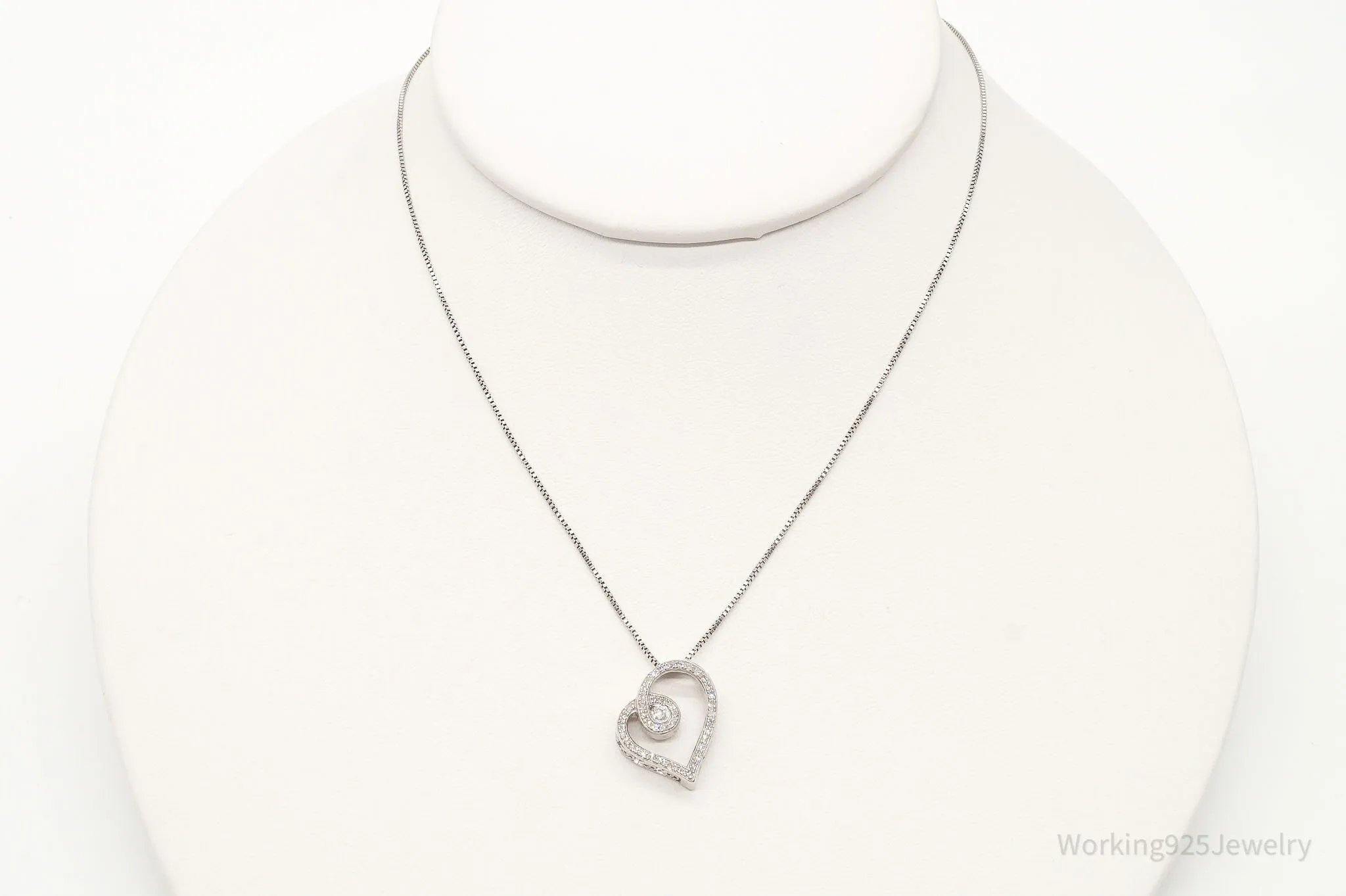 Vintage Diamond Heart Sterling Silver Necklace