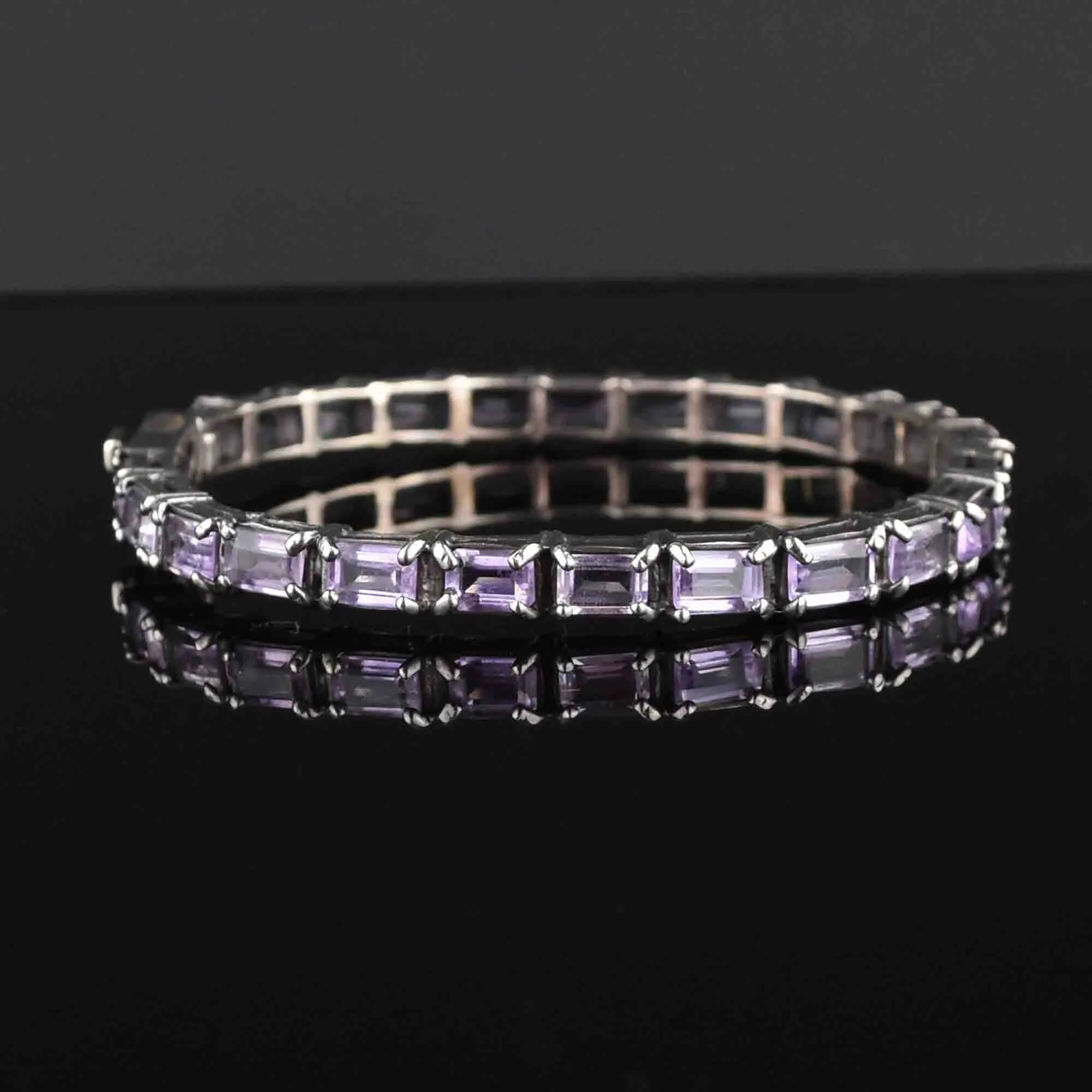 Vintage Emerald Cut Amethyst Silver Bangle