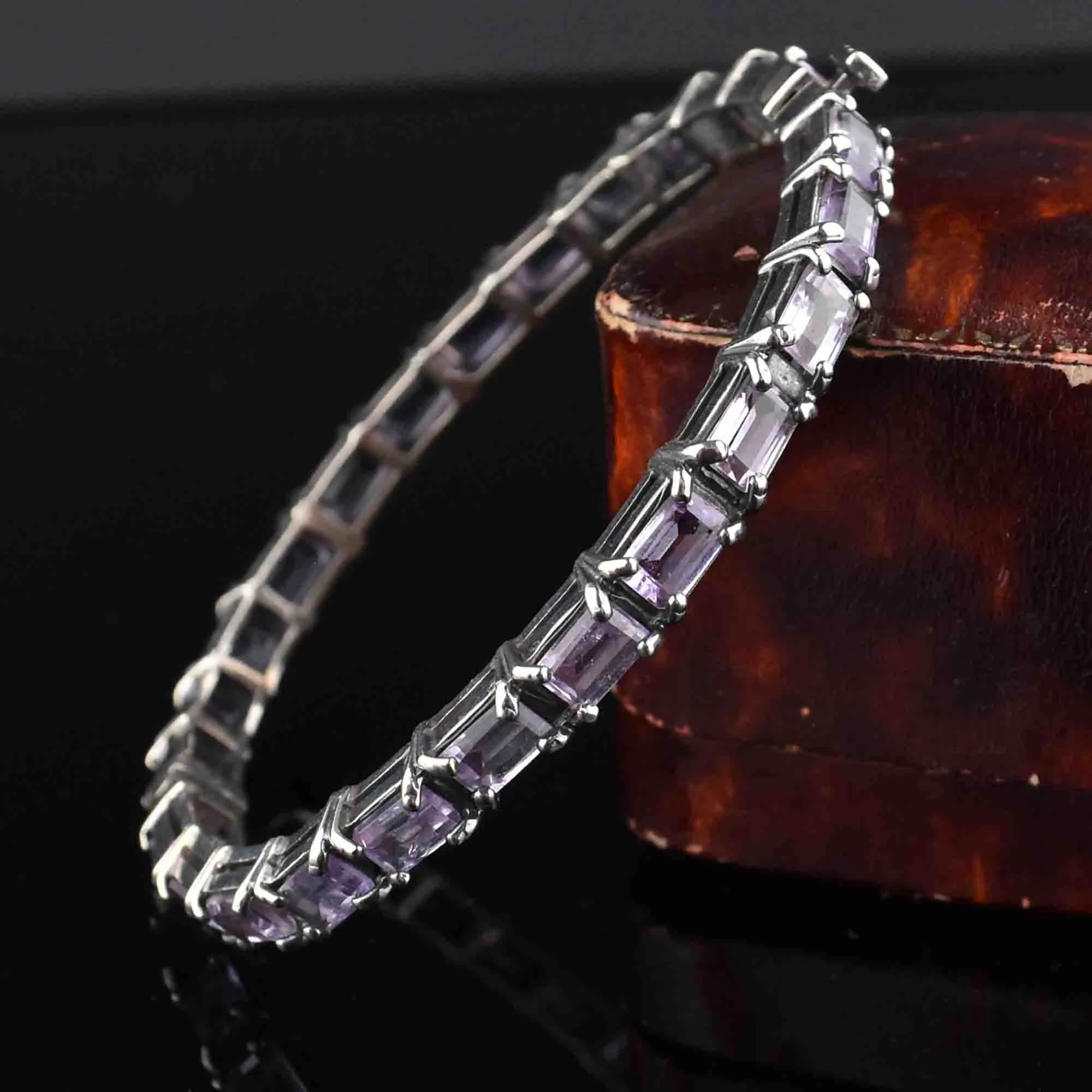 Vintage Emerald Cut Amethyst Silver Bangle