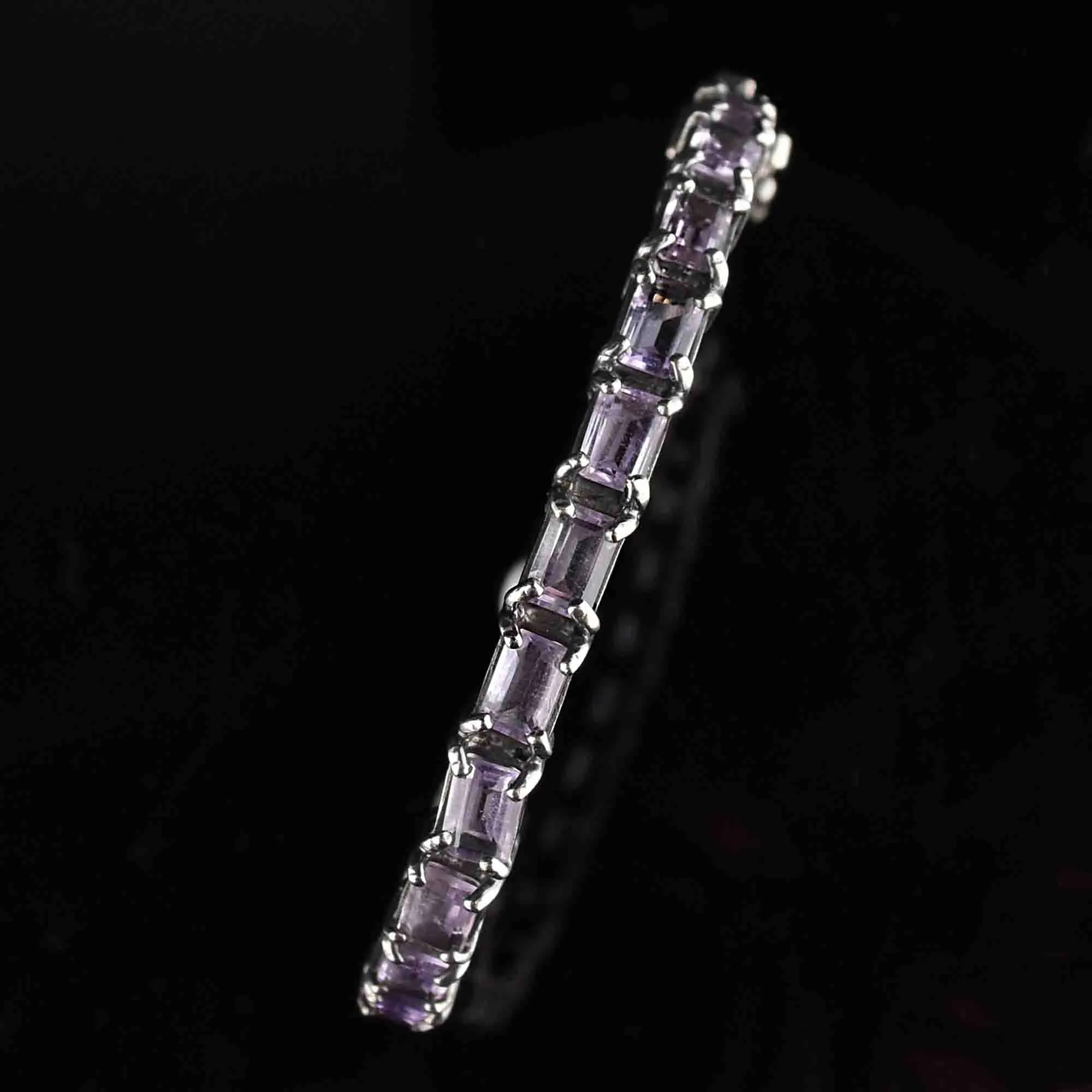 Vintage Emerald Cut Amethyst Silver Bangle