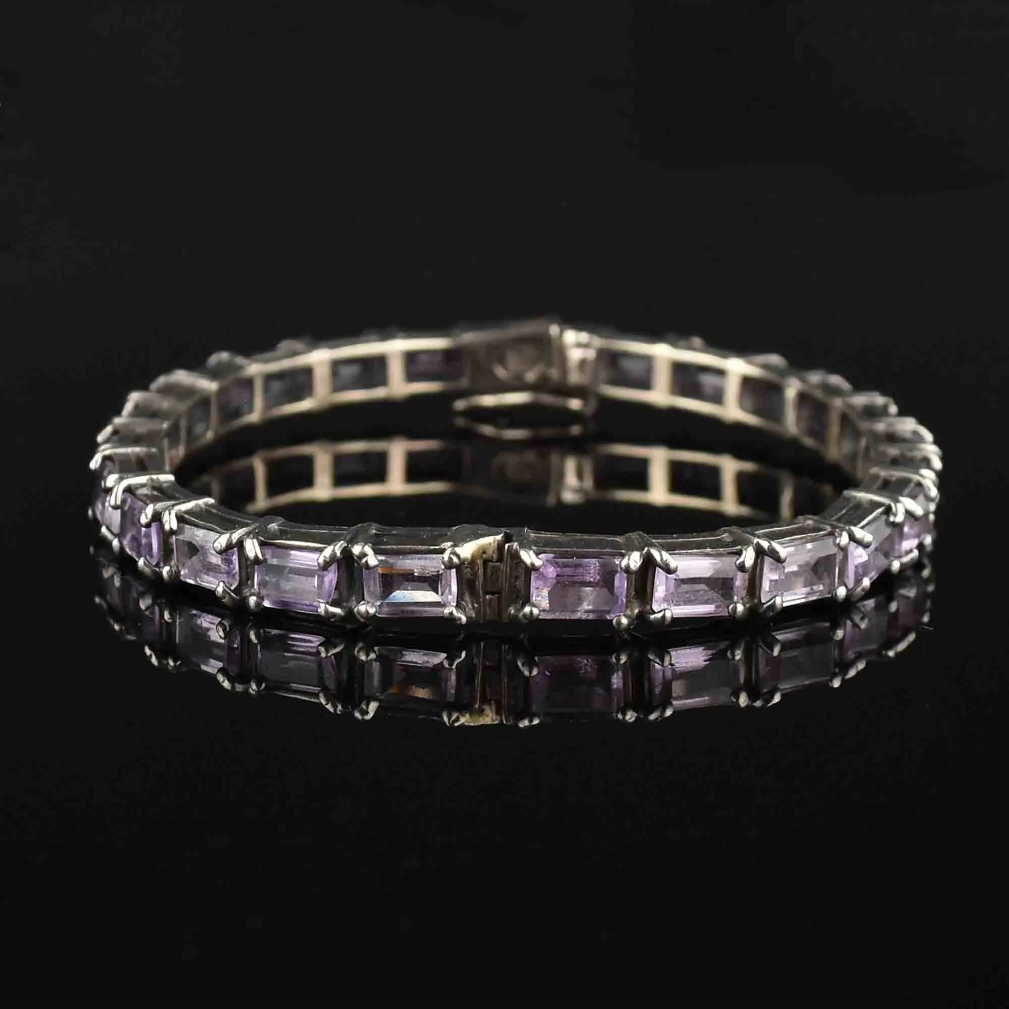 Vintage Emerald Cut Amethyst Silver Bangle