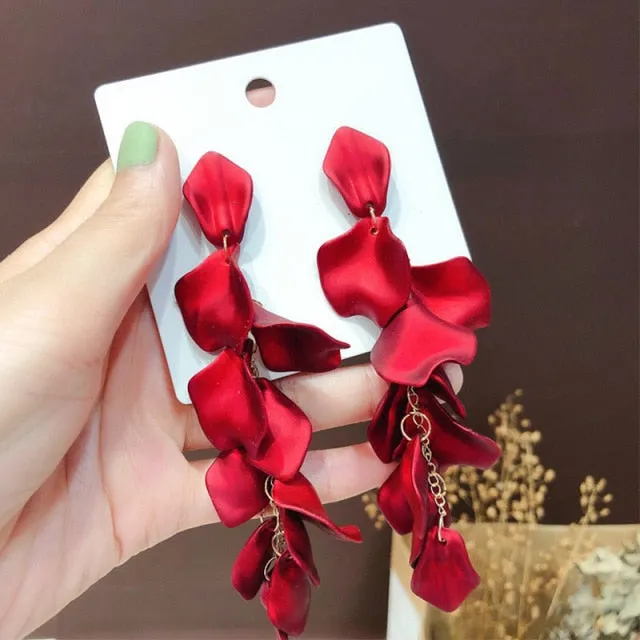 Vintage Gorgeous Blue Red Petal Pendientes Piercing Earrings For Women Bohemian Rose Flower Tassel Long Earring Fashion Jewelry