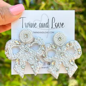 White Bow Beaded Earrings