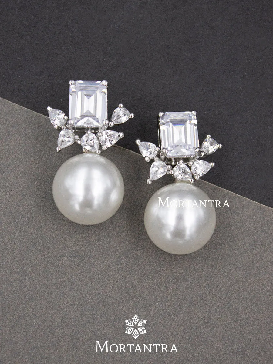 White Color Silver Plated Faux Diamond Earrings - CZEAR396