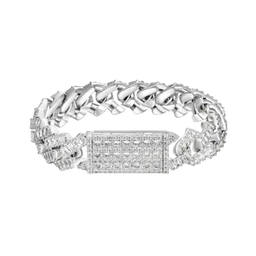 White Gold Emerald Cut Prong Cuban Link Bracelet - 12mm