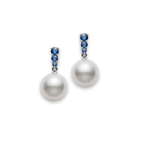 White South Sea Pearls with Blue Sapphire Earrings