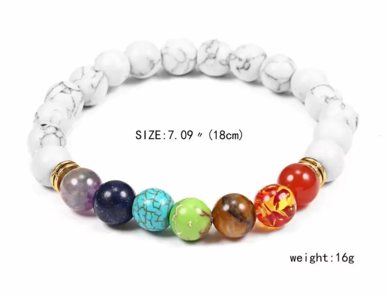 White turquoise 7 Chakra Stretch bracelet