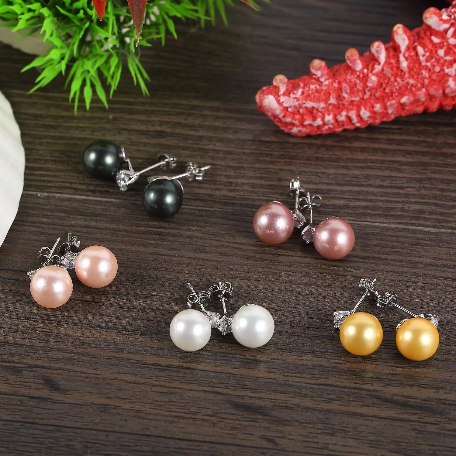 White/Silver Stud Pearl Earrings PSE001