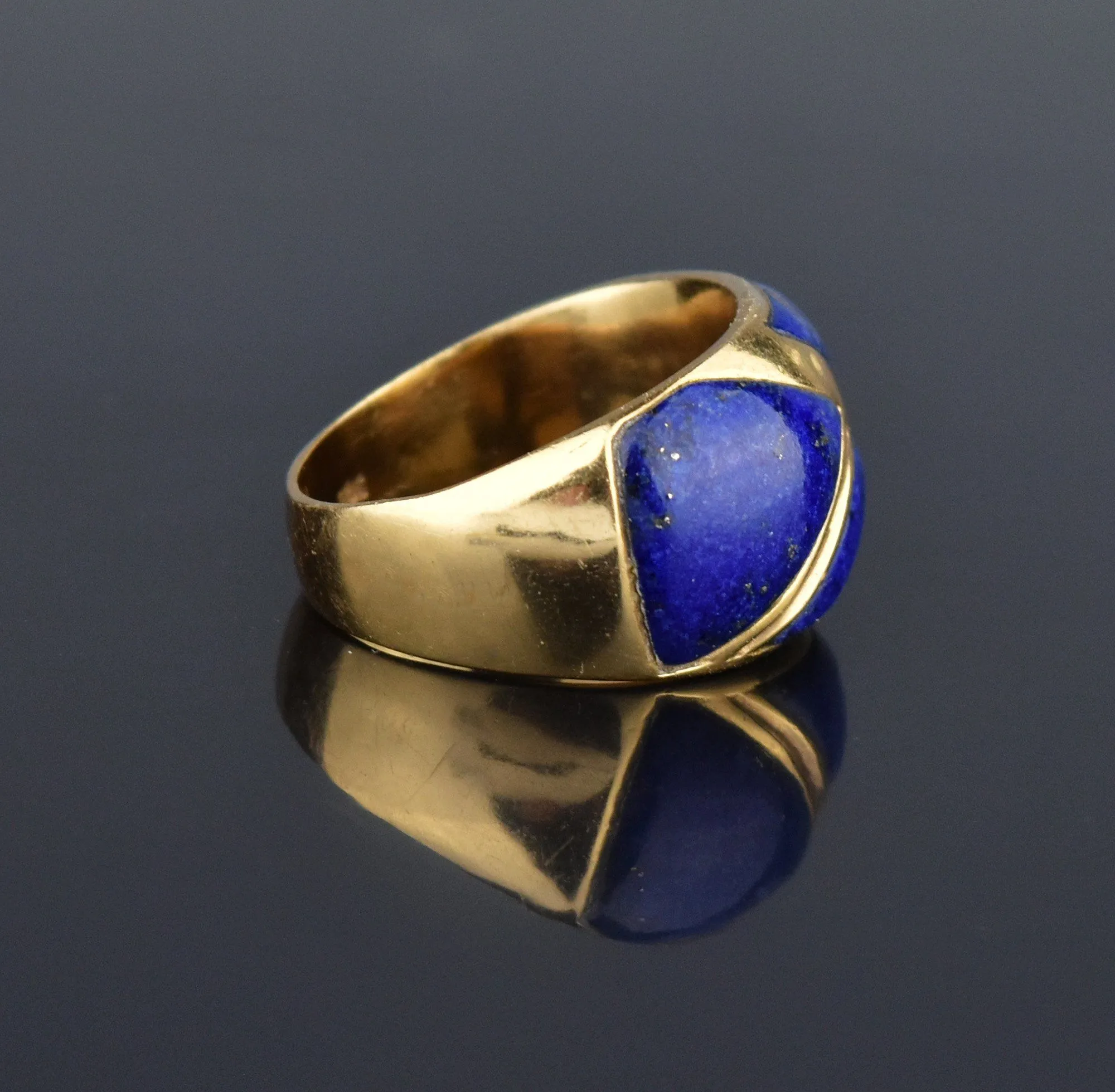 Wide 14K Gold Lapis Lazuli Band Ring, Sz 7