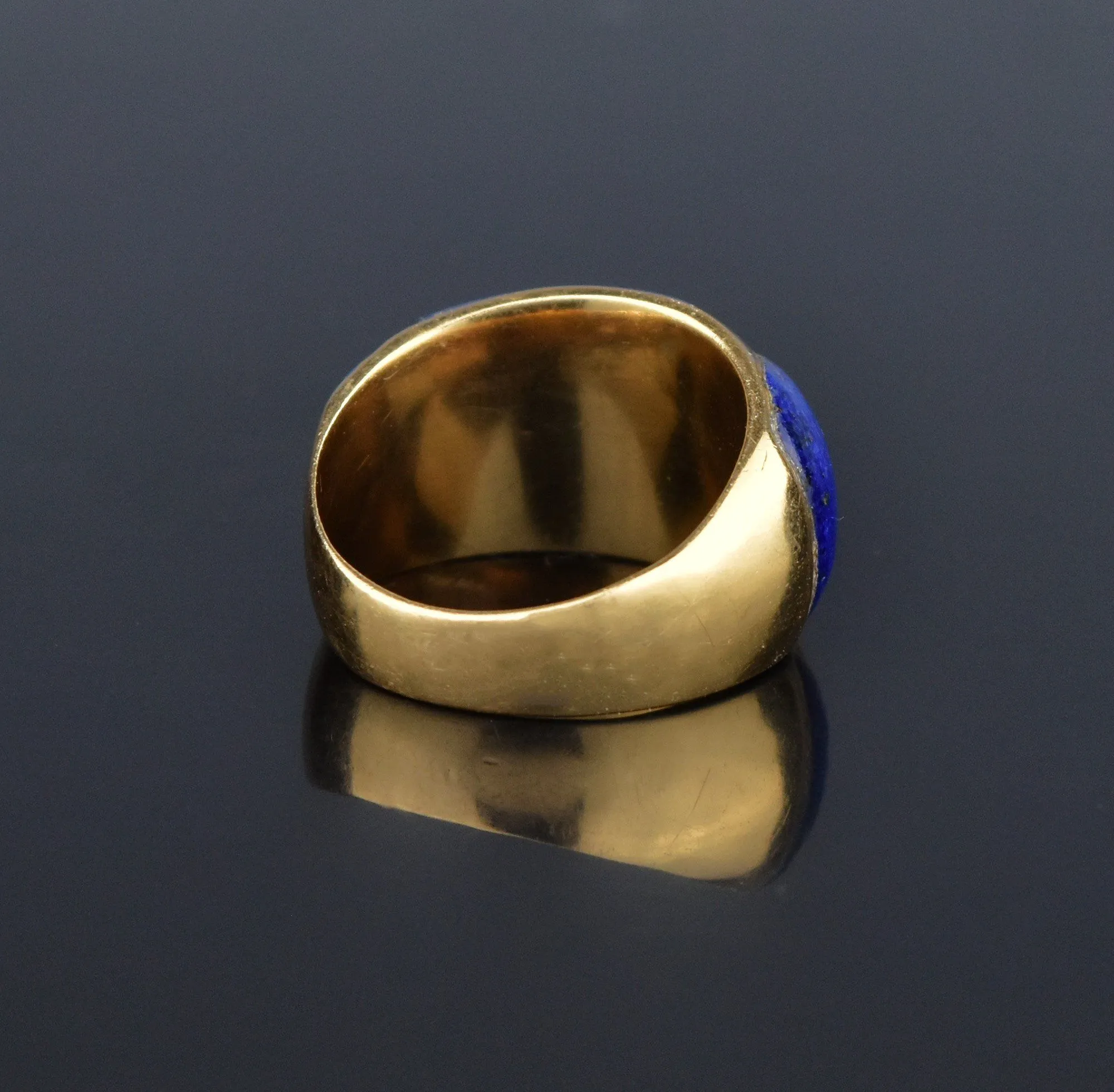 Wide 14K Gold Lapis Lazuli Band Ring, Sz 7