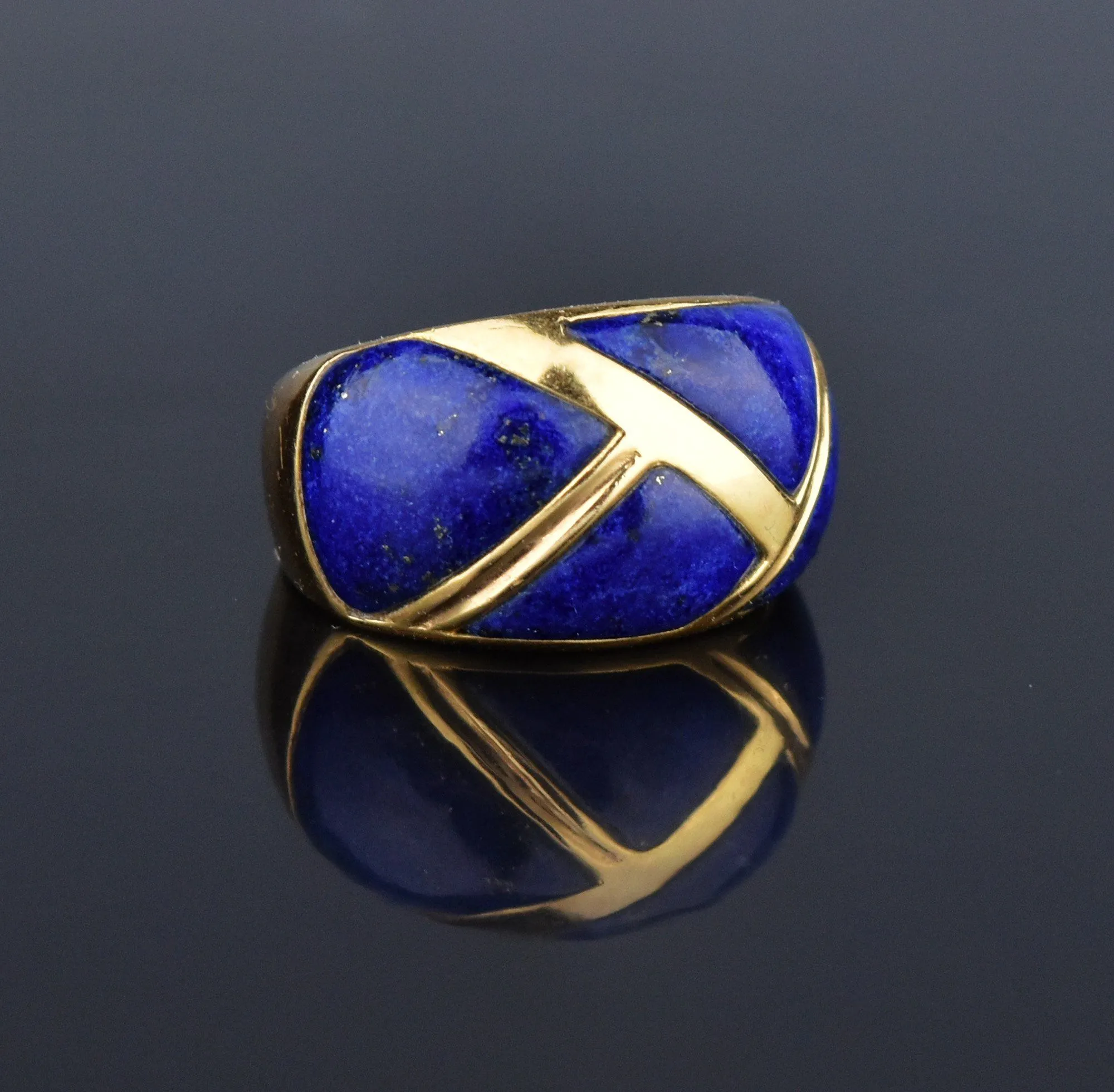 Wide 14K Gold Lapis Lazuli Band Ring, Sz 7