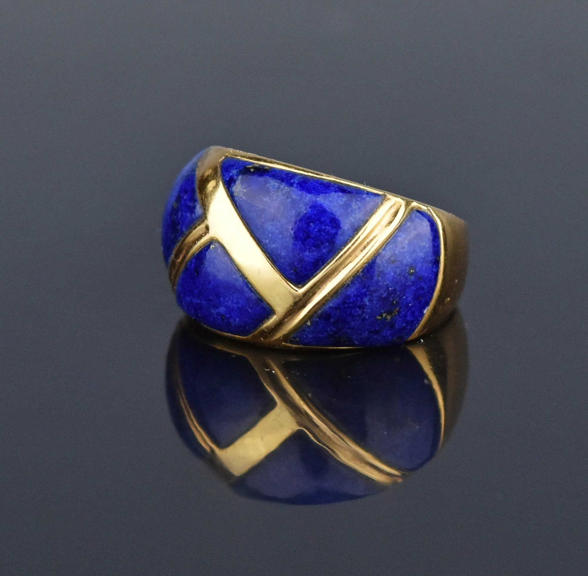 Wide 14K Gold Lapis Lazuli Band Ring, Sz 7