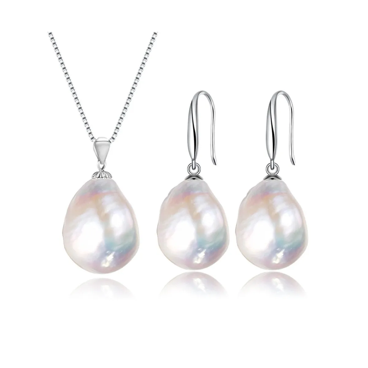 Women's Elegant Large Pearl Pendant Necklace and Earring Set