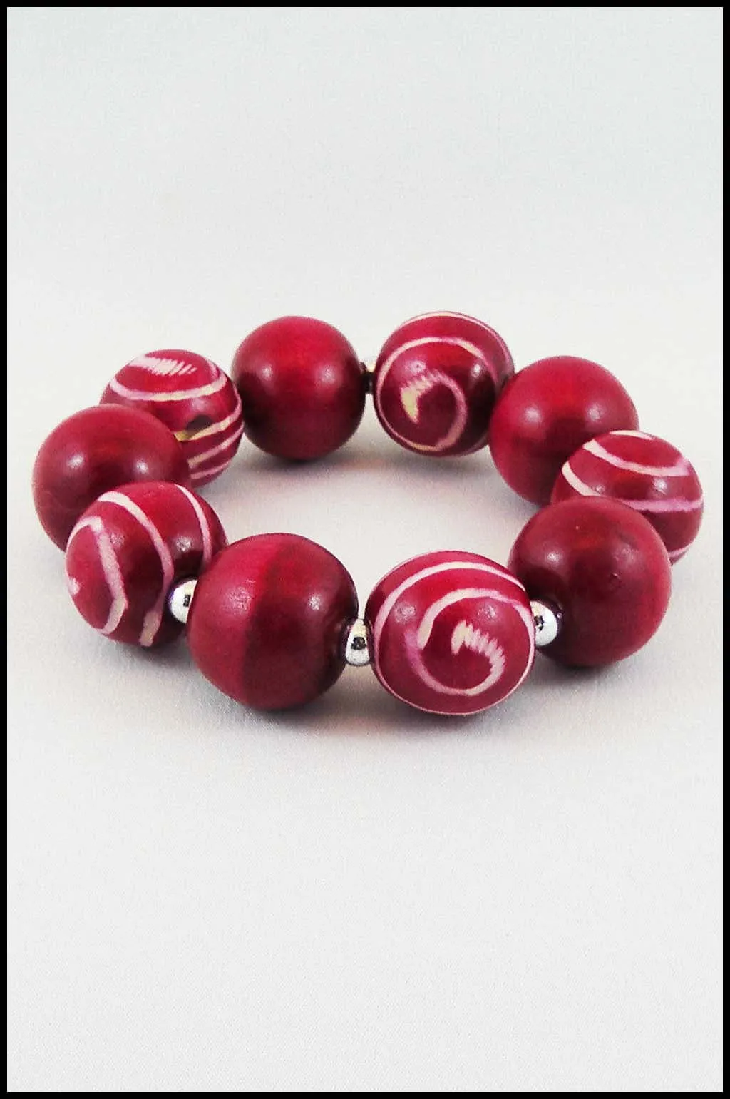 Wood Swirled Bead Stretch Bracelet