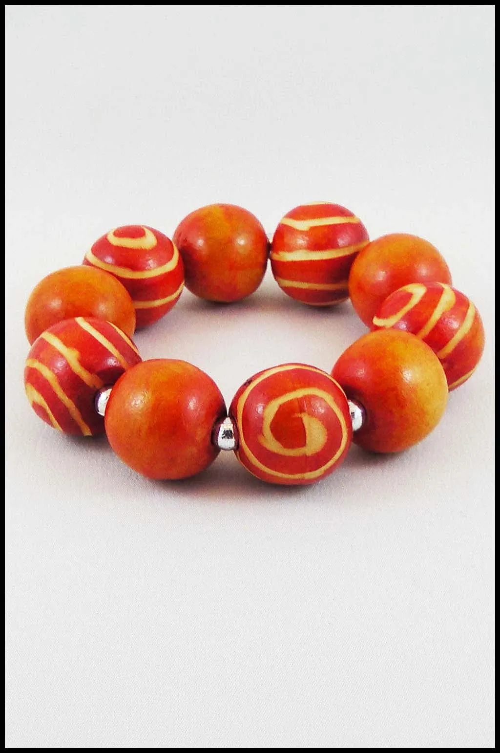 Wood Swirled Bead Stretch Bracelet