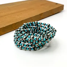 Wrap Around Beaded Bracelet in Silver Tone and Turquoise Blue