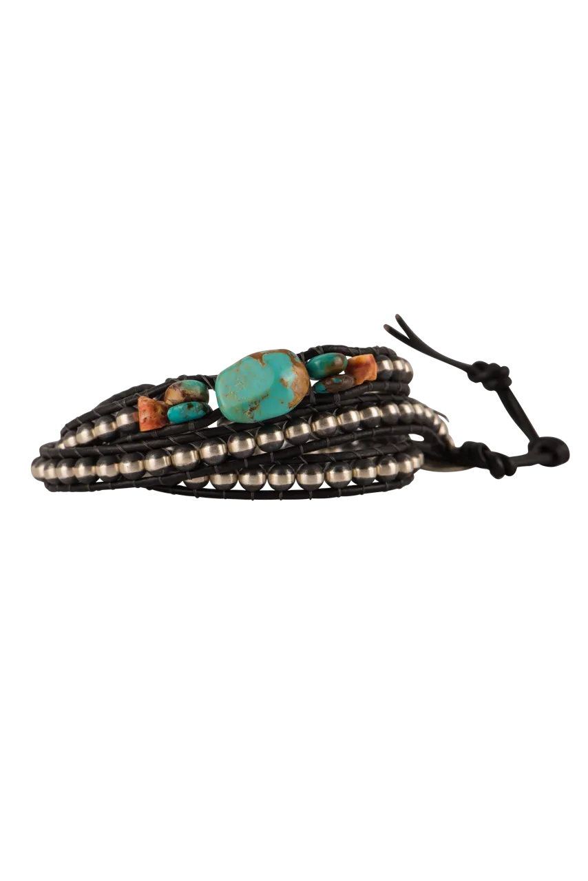 Wrapped To Wear Navajo Pearl, Turquoise & Spiny Oyster Bracelet