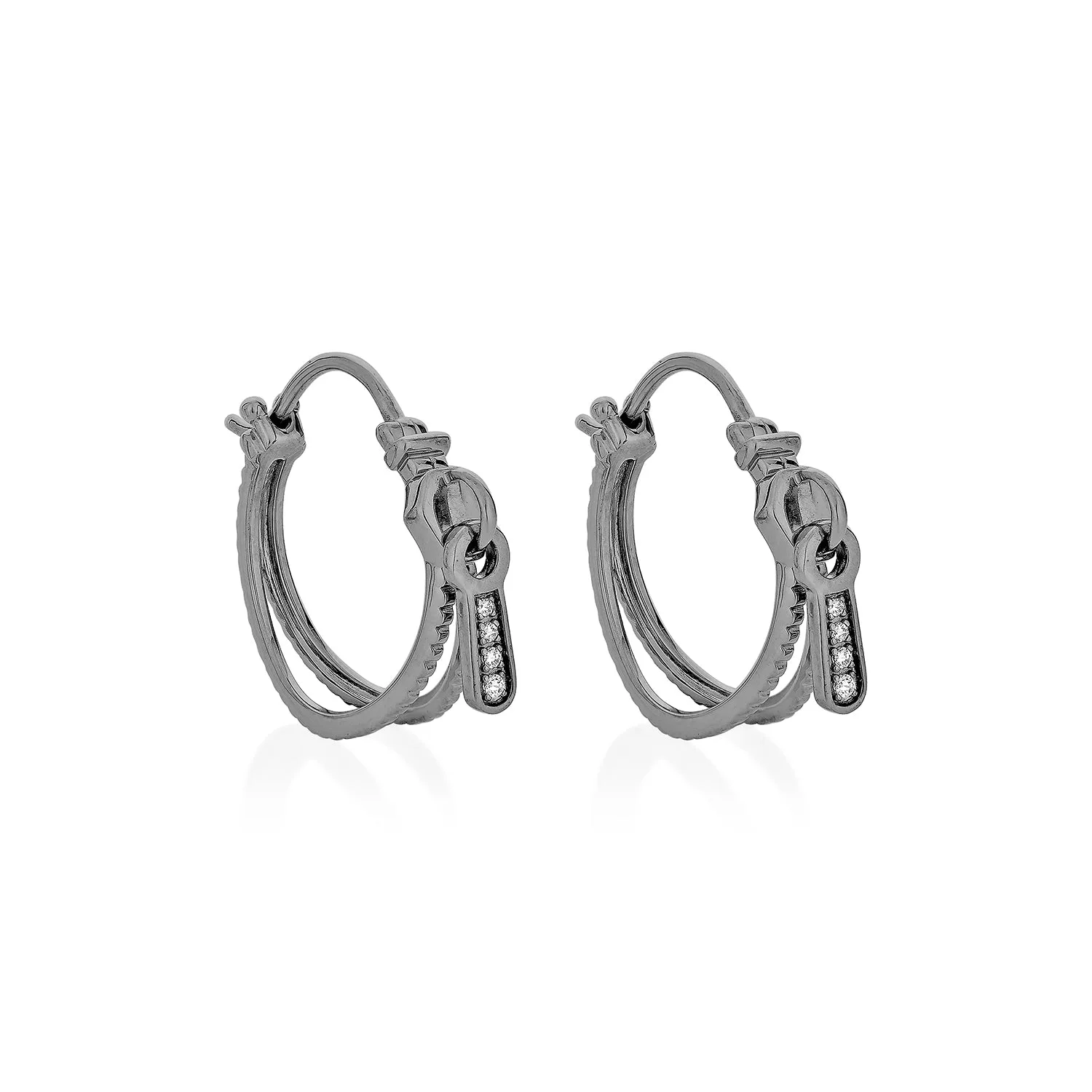 Zip Hoop Earrings - Black