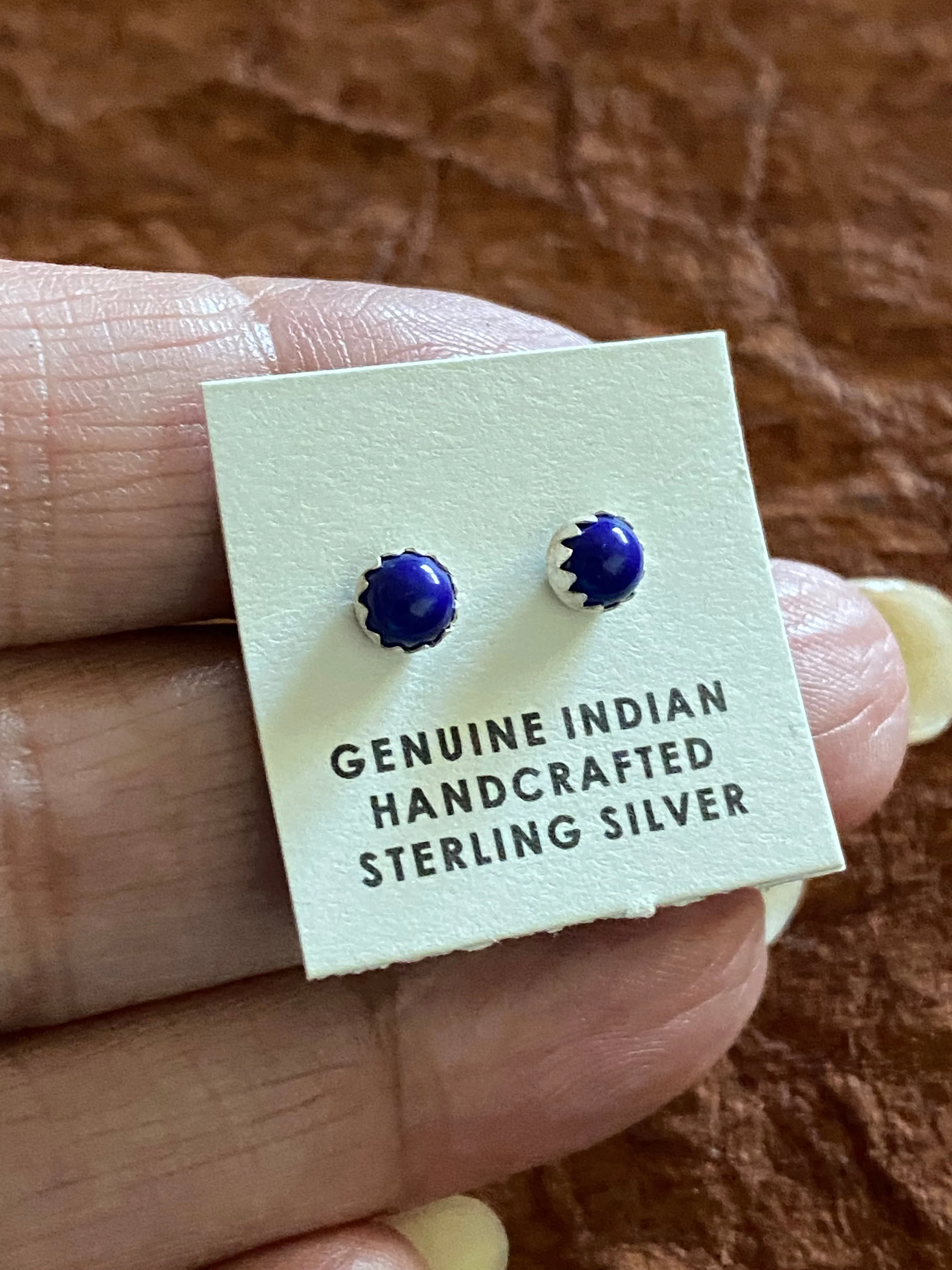 Zuni Sterling Silver Mini Lapis Stud Earrings